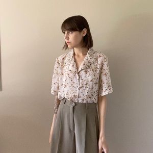 Vintage Semi-Sheer Button Up Floral Blouse